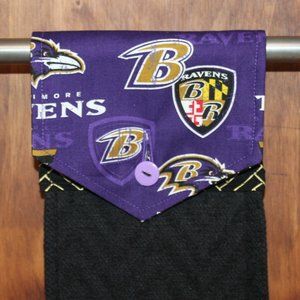 BALTIMORE RAVENS BLACK, PURPLE & GOLD HANDMADE HANGING KITCHEN BLACK HAND TOWEL